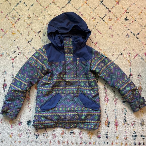 Burton Ski Jacket Girls Medium Blue Geometic Dry Ride - Picture 1 of 16